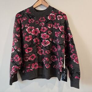 BNWT Nanette by Nanette Lepore wool-blend floral knit sweater, sz L, pink & grey